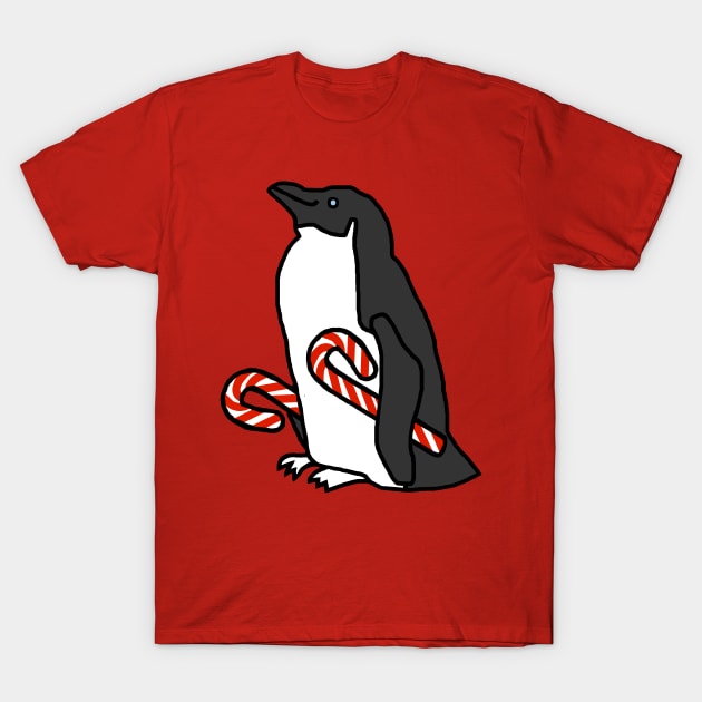 Christmas Penguin Holding Candy Cane T-Shirt by ellenhenryart